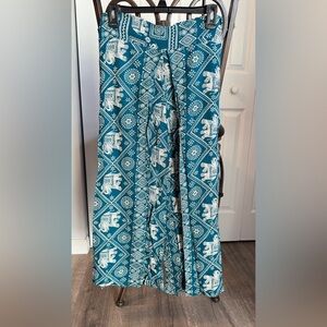 Teal Elephant Print Wide-Leg Leisure Pants - Maxi-Skirt-Style Pant